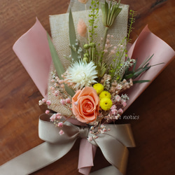 エレーヌ　プリザーブドフラワーとドライフラワーの花束（S)サイズ　韓国風ラッピングで華やかに。贈り物に 3枚目の画像