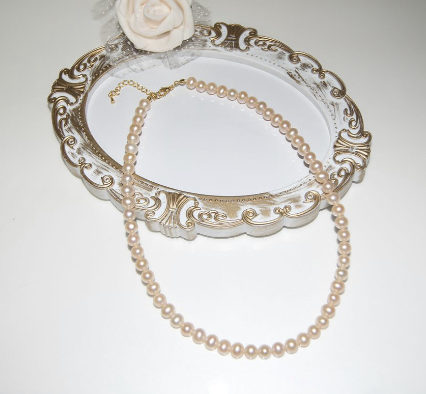 艶のある綺麗なラウンドに近いポテト珠　自然色　オレンジ　淡水パール　ネックレス