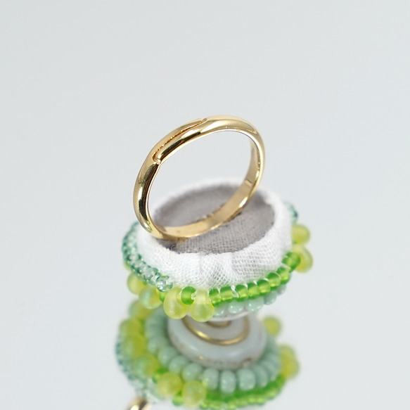 閒聊戒指，也可用於繫圍巾 174 均碼串珠刺繡戒指 綠色漩渦超大戒指 第6張的照片