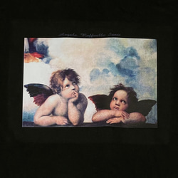 ラファエロ　システィーナの聖母から、二人の天使　綿5.6オンスTシャツXL黒 2枚目の画像