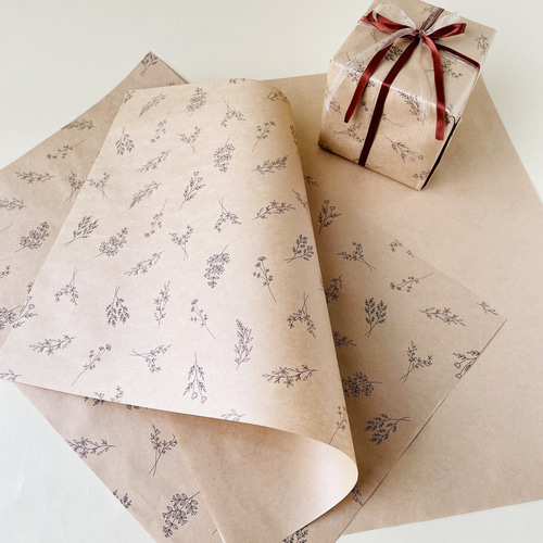 A3 ラッピングペーパー クラフト紙 (10枚入り) ボタニカル柄 包装紙