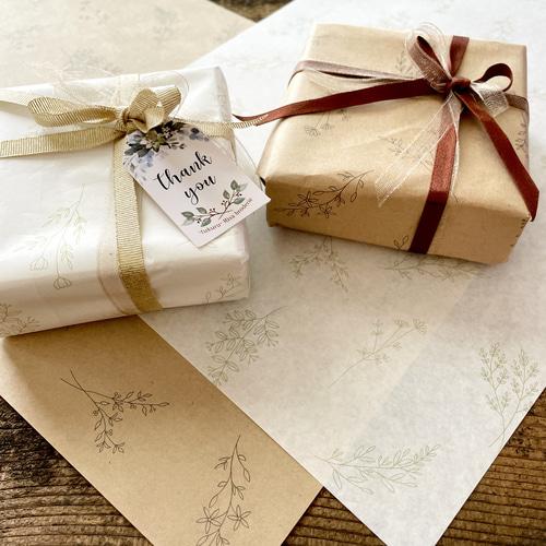 A3 ラッピングペーパー クラフト紙 (10枚入り) ボタニカル柄 包装紙