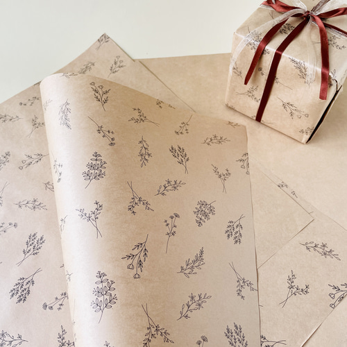 A3 ラッピングペーパー クラフト紙 (10枚入り) ボタニカル柄 包装紙