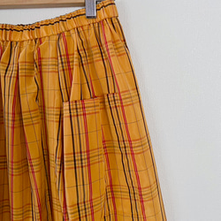 大島紬格子柄　着物リメイクレトロかわいい膝下丈スカート&ストールのセット　黄色(チェック　マドラスチェック) 6枚目の画像