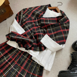 大島紬格子柄　着物リメイクレトロかわいいスカート&ストールのセット　黒　(チェック　マドラスチェック) 3枚目の画像