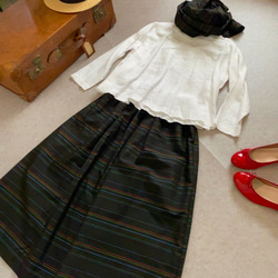 大島紬縞柄　着物リメイクレトロかわいいスカート&ストールのセット(ボーダー) 4枚目の画像