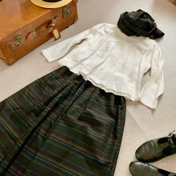 大島紬縞柄　着物リメイクレトロかわいいスカート&ストールのセット(ボーダー) 2枚目の画像
