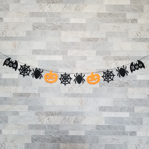 ハロウィン ガーランド 壁飾り 【かぼちゃ】 飾り フェルト ジャックオランタン ウォールデコ インテリア雑貨 1枚目の画像