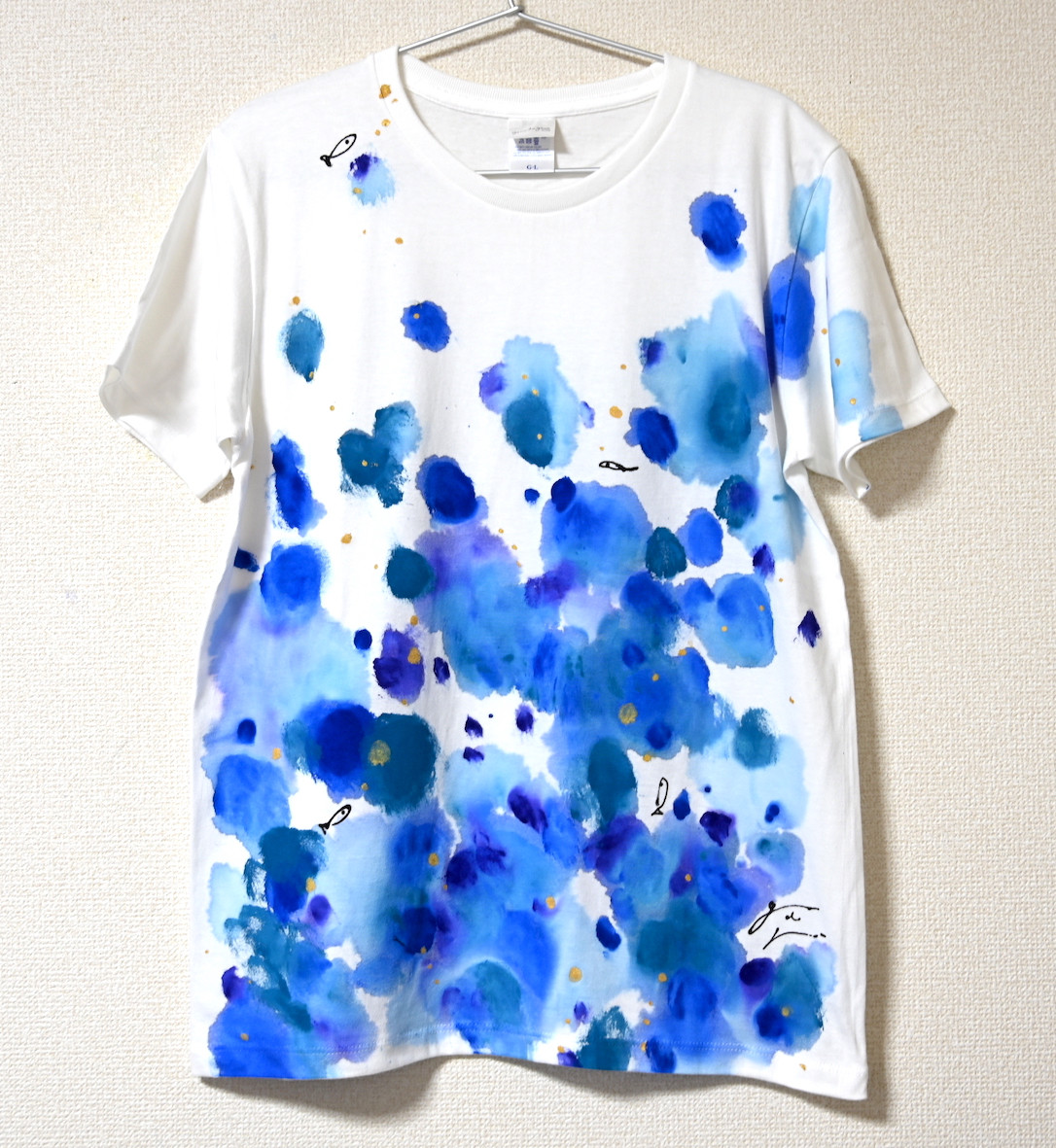 手描きティーシャツ　碧い海のおとと　女性Lサイズ
