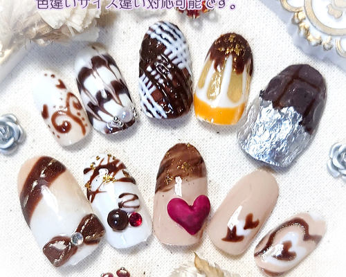 チョコ。 ネイルチップ 現品】ネイルチップ ピンク チョコレート チーク - メルカリ