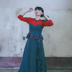 赤紫ストライプ フリルスカート Chalmiere（シャルミエール） スカート ストライプフリルスカート