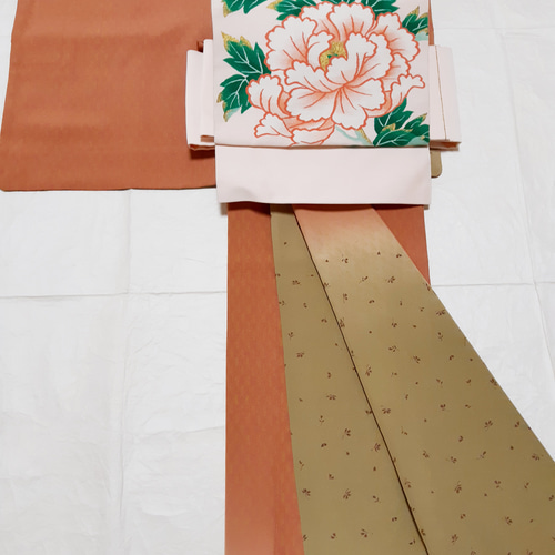 ワンタッチ帯 くらわん帯 正絹名古屋帯リメイク 最高級綴れ織牡丹文様 