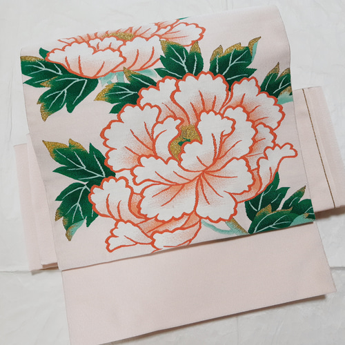 ワンタッチ帯 くらわん帯 正絹名古屋帯リメイク 最高級綴れ織牡丹文様  