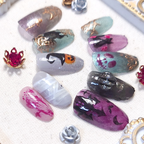 ☆現品☆ネイルチップ ジェルネイル 秋ネイル ハロウィン 027 ネイル