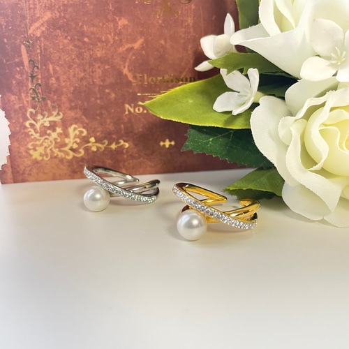 SWAROVSKI スワロフスキー　2連　2way パールリング SWAROVSKI スワロフスキー 2連 2way パールリング 55サイズ
