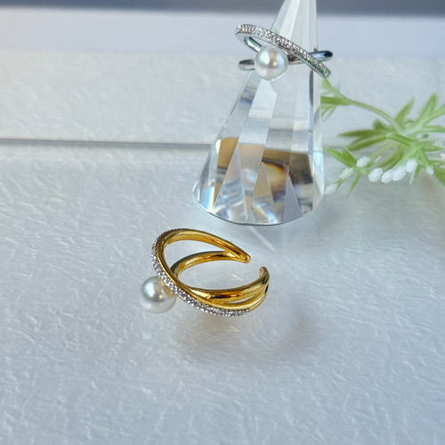 新作】クロスパール 2way イヤーカフ ＋ リング swarovski