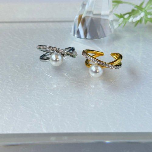 新作】クロスパール 2way イヤーカフ ＋ リング swarovski