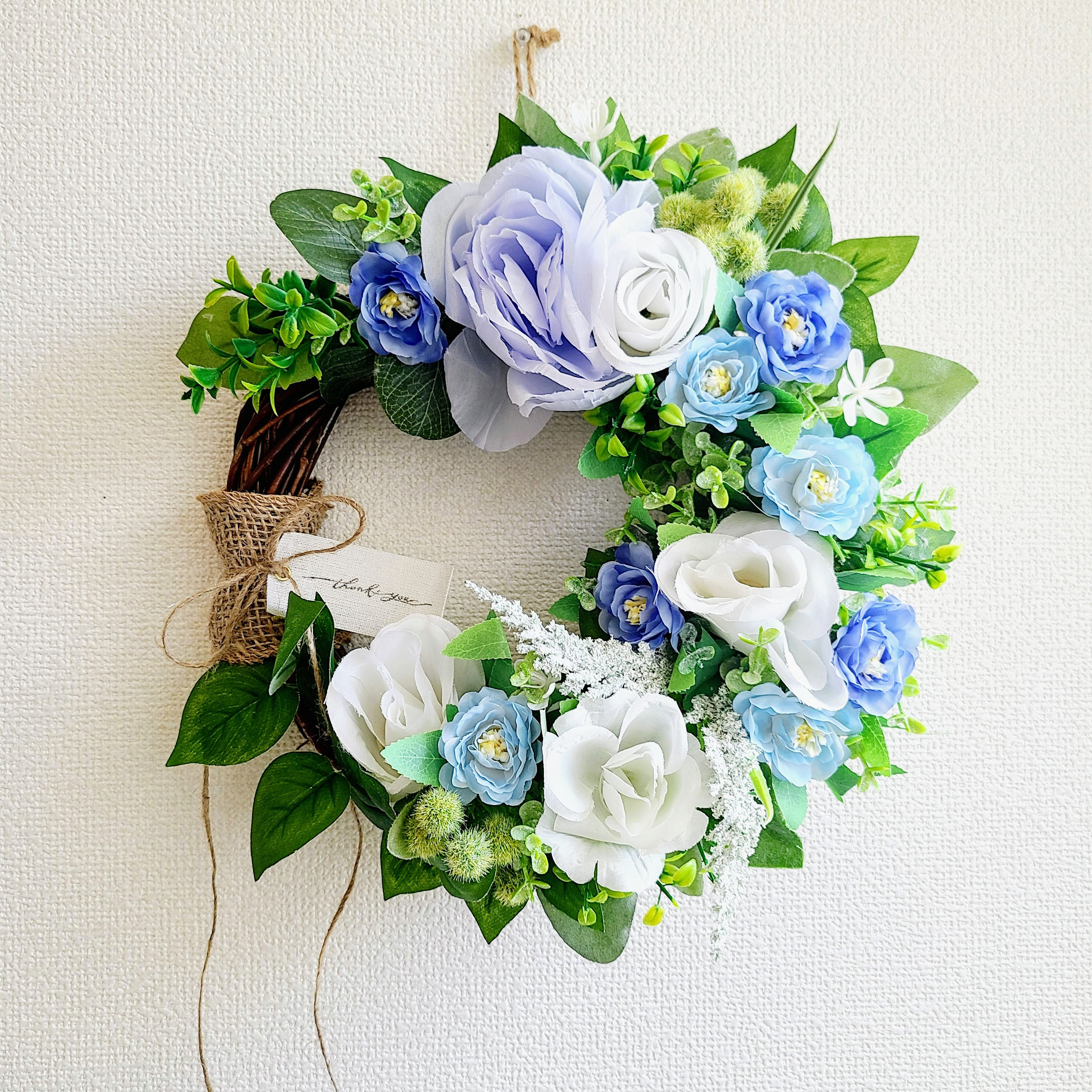 紫陽花リース ブルー紫陽花のリース 玄関ドアリース インテリア