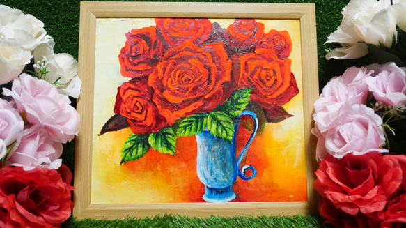 絵画　油絵　薔薇 油絵 絵画【薔薇】 絵画 HR 通販 16413910｜Creema(クリーマ)