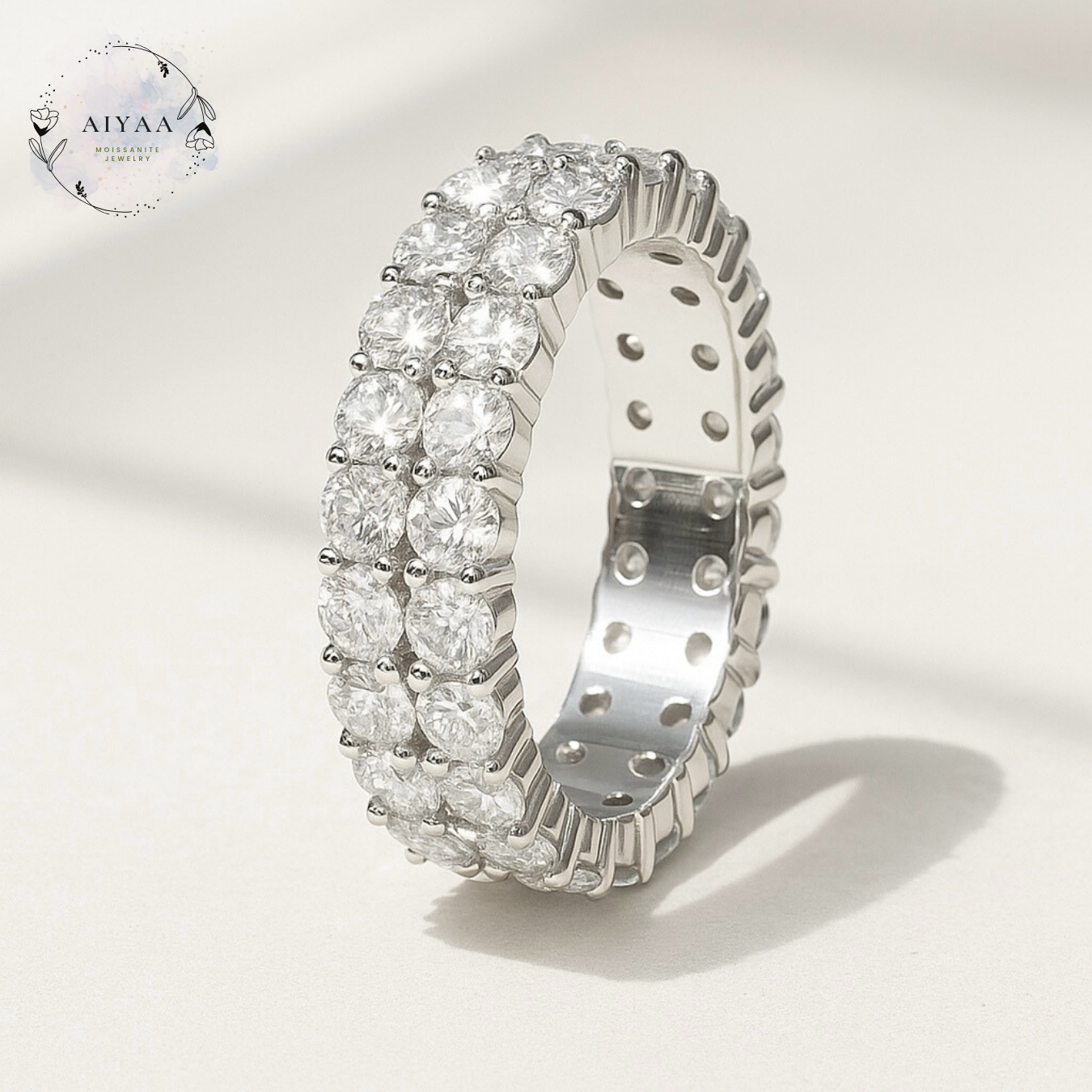 モアサナイト3mm×二連デザイン◆贅沢に輝くフルエタニティ