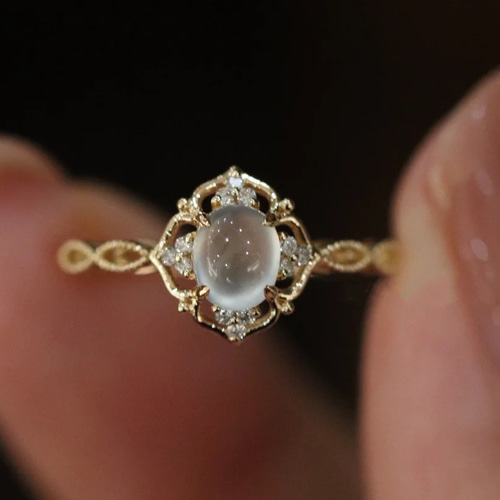 天然ダイヤモンド付きヒスイリングk18 指輪・リング パール大好き(購入  