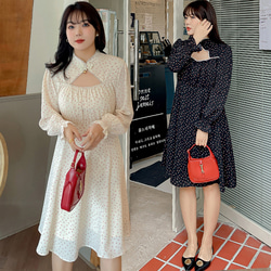 XL~4L ブラック 花柄ワンピース 大きいサイズ 秋冬 長袖 ロング丈
