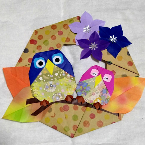 秋・桔梗・敬老の日・フクロウ・折り紙・リース【☆送料無料