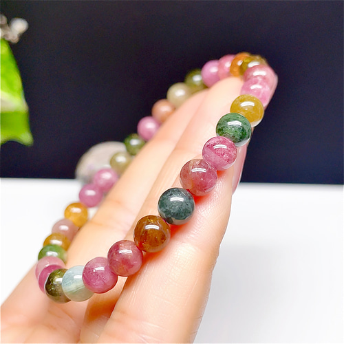 極美品♡うるうる艶々♡上質♡トルマリン♡k18♡編み込みブレスレット トルマリン☆電気石④☆天然石☆ブレスレット☆ピンク☆ミックスカラー