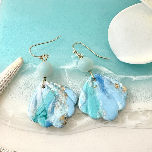 No.1251 ポリマークレイ②ピアス ポリマークレイ☆LAGOONピアス シェル② ピアス（スタッド・一粒