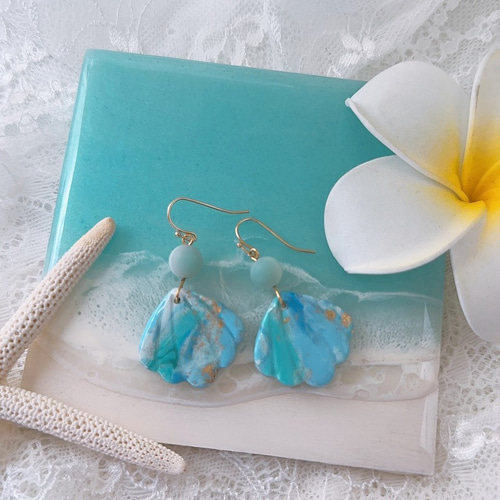No.1251 ポリマークレイ②ピアス ポリマークレイ☆LAGOONピアス シェル② ピアス（スタッド・一粒