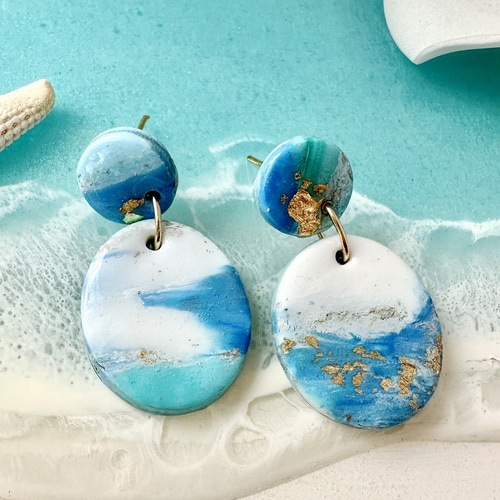 ポリマークレイ☆LAGOONピアス ラウンド ピアス（スタッド・一粒