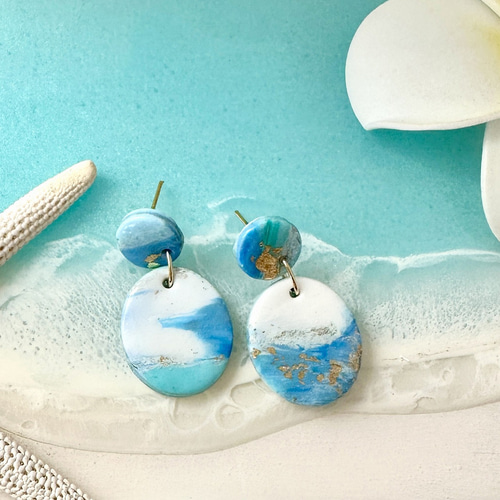 ポリマークレイ☆LAGOONピアス ラウンド ピアス（スタッド・一粒