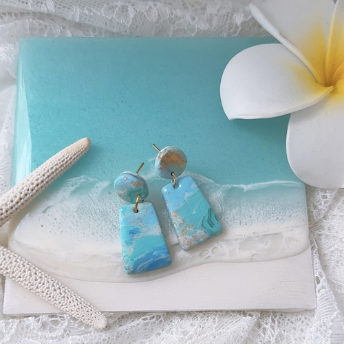 No.1250 ポリマークレイ①ピアス ポリマークレイ☆LAGOONピアス 短冊① ピアス（スタッド・一粒