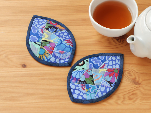 はっぱのコースター（2枚組） ～青の森～ 4枚目の画像