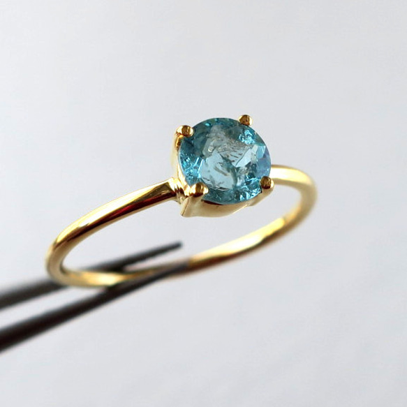 パライバカラー アパタイト K18 リング #11 0.63ct paraiba color apatite ring 1枚目の画像