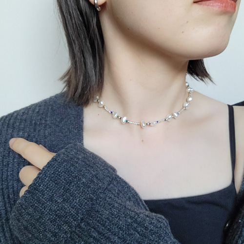 パールネックレス シルバー チョーカー Pearl 真珠 ワイヤー チョーカー ネックレス シルバー925