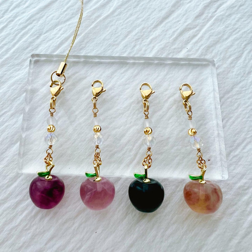 charm〗りんご フローライト ストラップ チャーム リンゴモチーフ