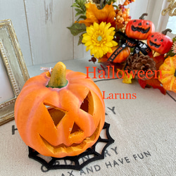 かぼちゃのオブジェ　ジャックパンプキンランタン　陶器です　ハロウィングッズ2023 キャンドル立てにも 6枚目の画像