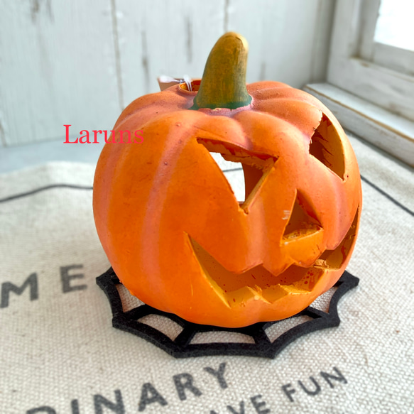 かぼちゃのオブジェ　ジャックパンプキンランタン　陶器です　ハロウィングッズ2023 キャンドル立てにも 2枚目の画像