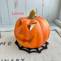 かぼちゃのオブジェ　ジャックパンプキンランタン　陶器です　ハロウィングッズ2023 キャンドル立てにも 8枚目の画像