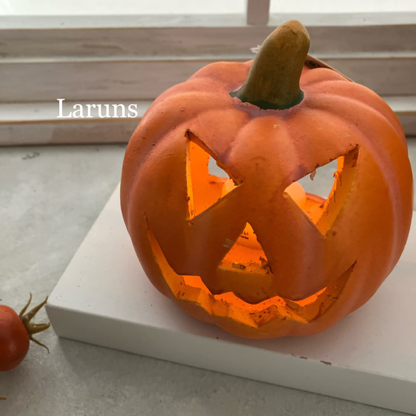 かぼちゃのオブジェ　ジャックパンプキンランタン　陶器です　ハロウィングッズ2023 キャンドル立てにも 11枚目の画像