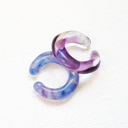 くすみパステル&クリア　スリム2つセット　薄紫&紫　ガラス　イヤーカフ　 5枚目の画像