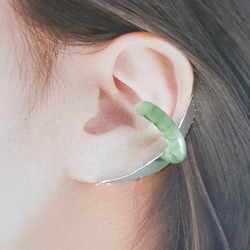 くすみパステル&クリア　スリム2つセット　緑系　ガラス　イヤーカフ　(片耳) 7枚目の画像