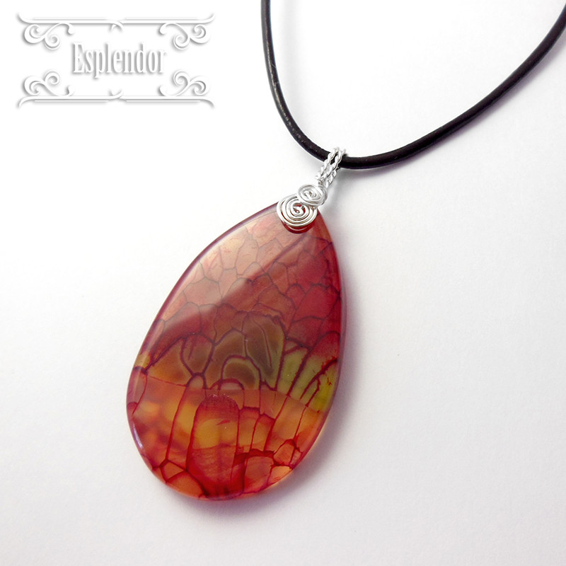 [Beautiful agate] 龍神の力 ドラゴンアゲート・本皮紐ペンダント N