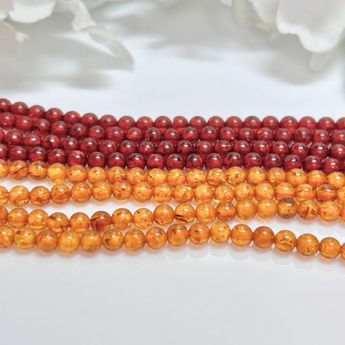 レア！ 4mm 4個 アンバー（琥珀） 天然 ラウンド 丸玉 ビーズ 無染色