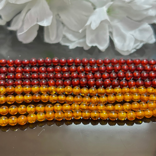 レア！ 4mm 4個 アンバー（琥珀） 天然 ラウンド 丸玉 ビーズ 無染色