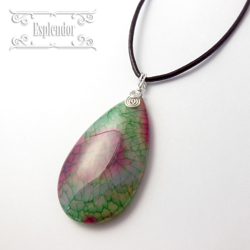 [Beautiful agate] 龍神の力 ドラゴンアゲート・本皮紐ペンダント Q