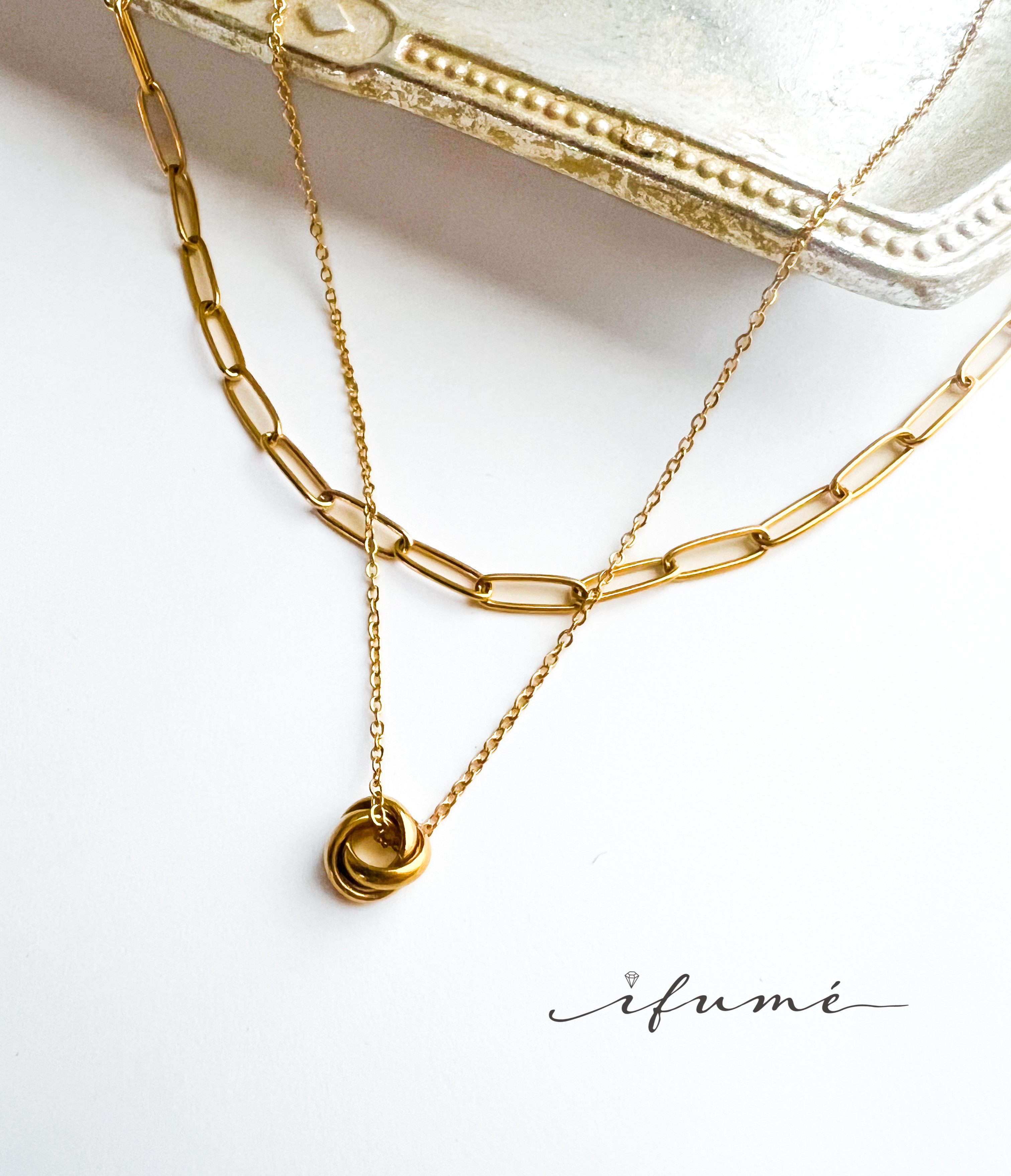 金属アレルギー対応！小さなトリニティのネックレス 重ね着けセット GOLD＆SILVER サージカルステンレス