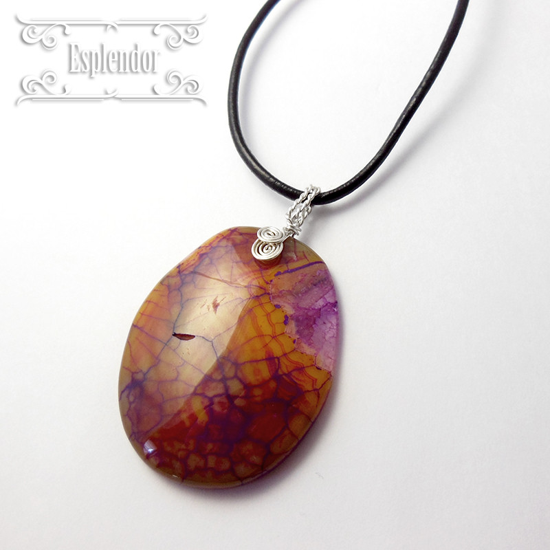 [Beautiful agate] 龍神の力 ドラゴンアゲート・本皮紐ペンダント V