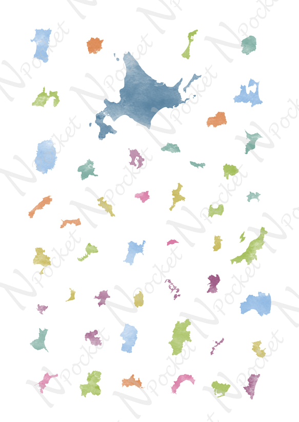 日本地図ポスター 北欧デザイン 都道府県 形 A4サイズ 2枚セット 4枚目の画像